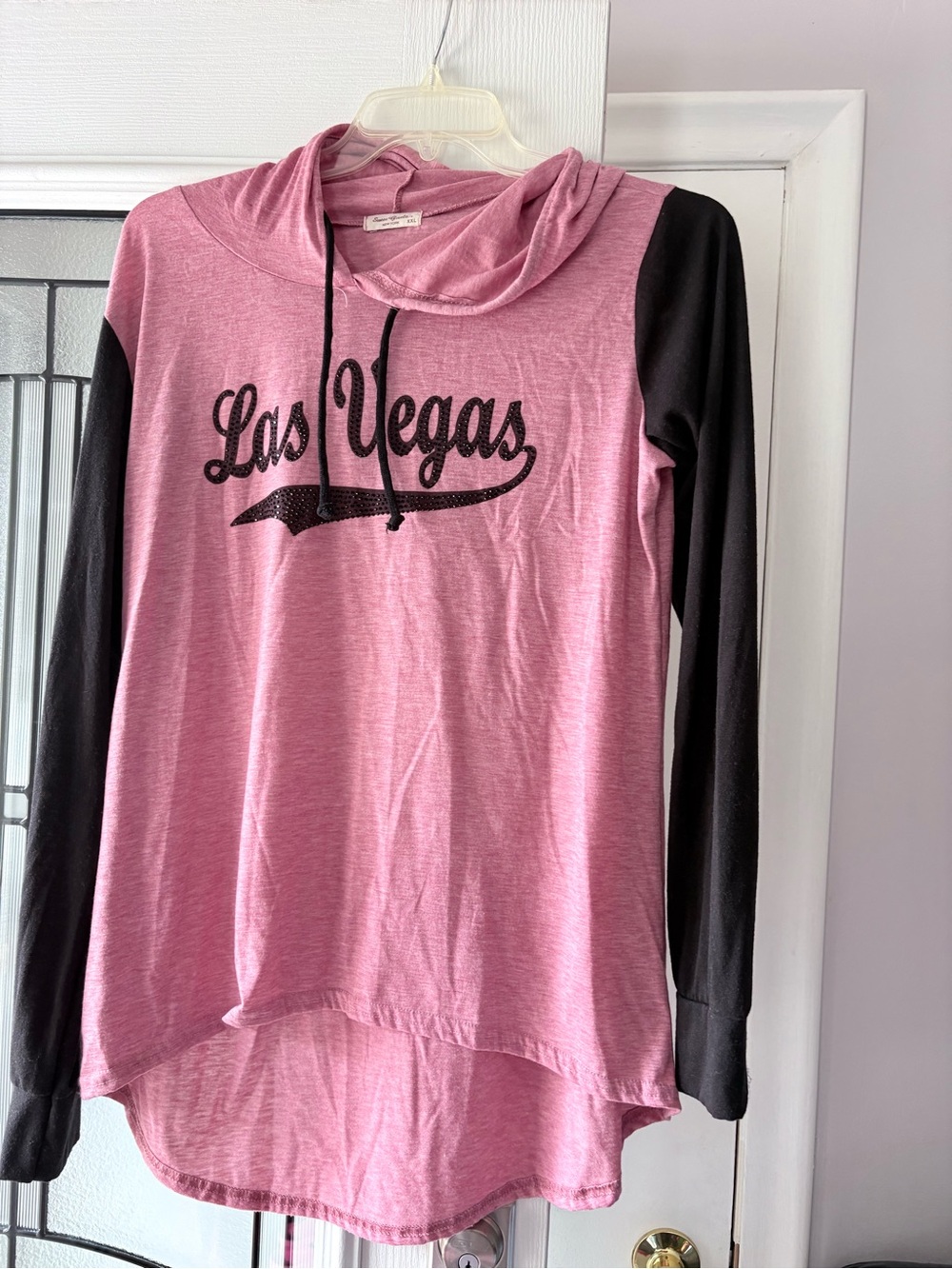 Pink Las Vegas Hoodie with Black Raglan Sleeves